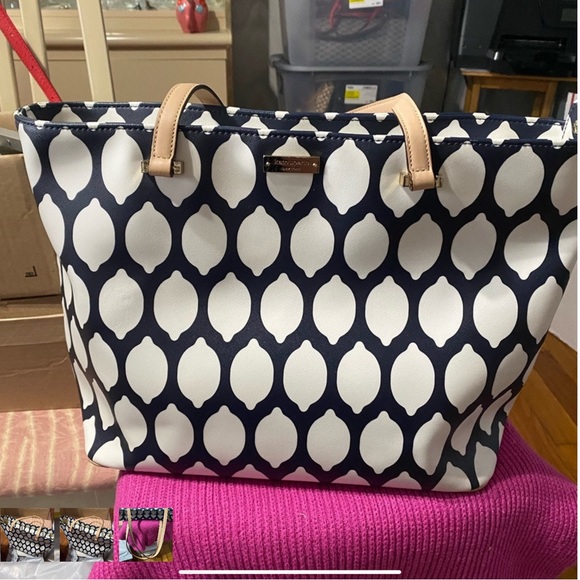 Kate Spade navy and white lemon tote bag. Excellent used...